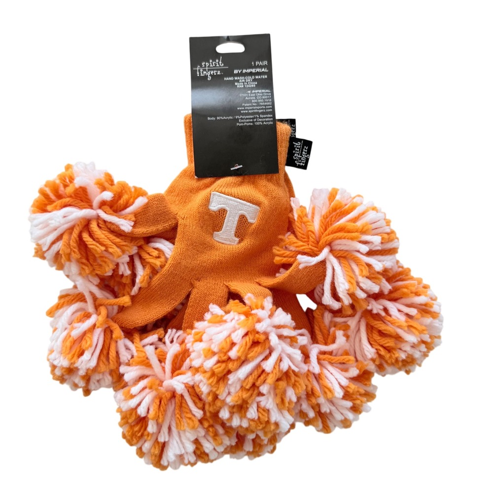 Spirit Fingerz Cheer Gloves Adult OS Orange White Tennessee Vols Pom Pom T Logo